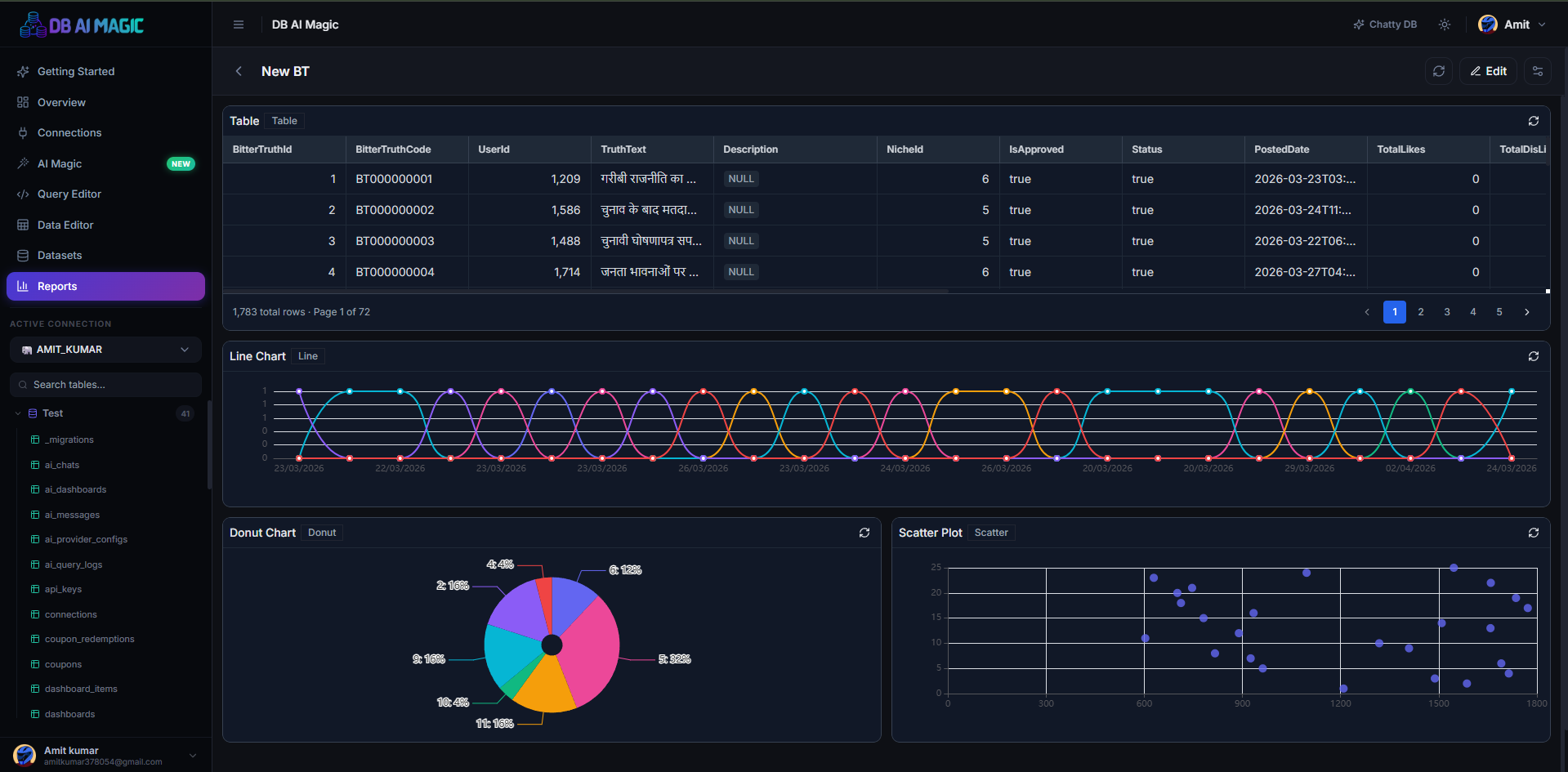 A report in view mode — header, filters, widget grid.